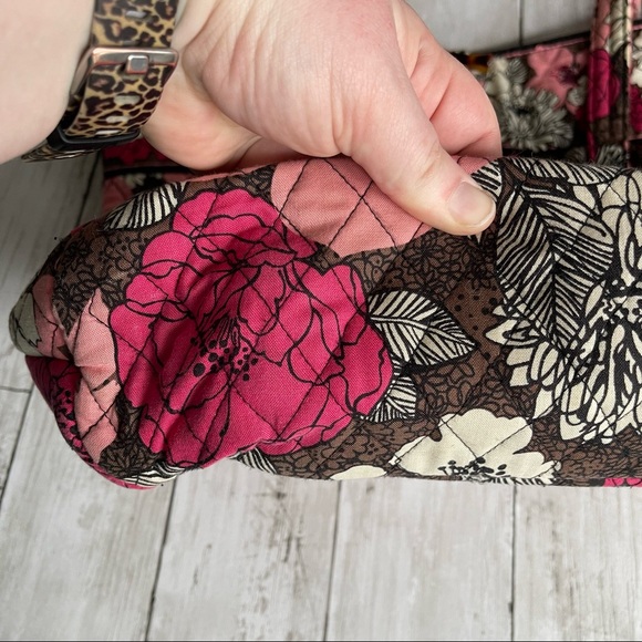 PREOWNED VERA BRADLEY PINK FLORAL TOTE BAG SHOULDER PURSE BROWN - Picture 4 of 10